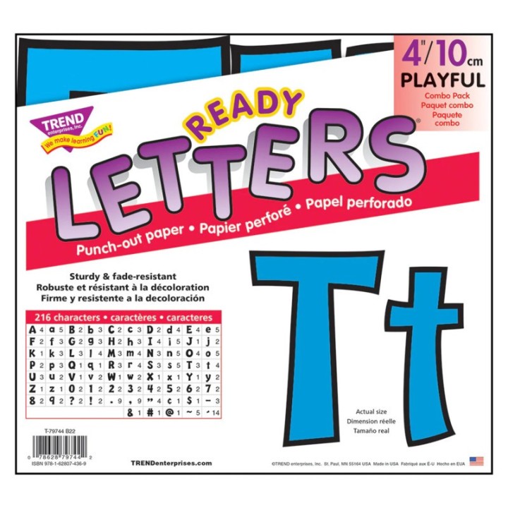 TREND Blue 4-Inch Playful Uppercase/Lowercase Combo Pack (EN/SP) Ready Letters®