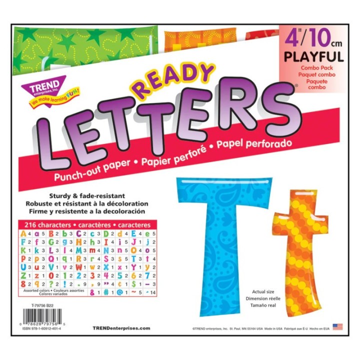 TREND Colorful Patterns 4-Inch Playful Uppercase/Lowercase Combo Pack (EN/SP) Ready Letters®