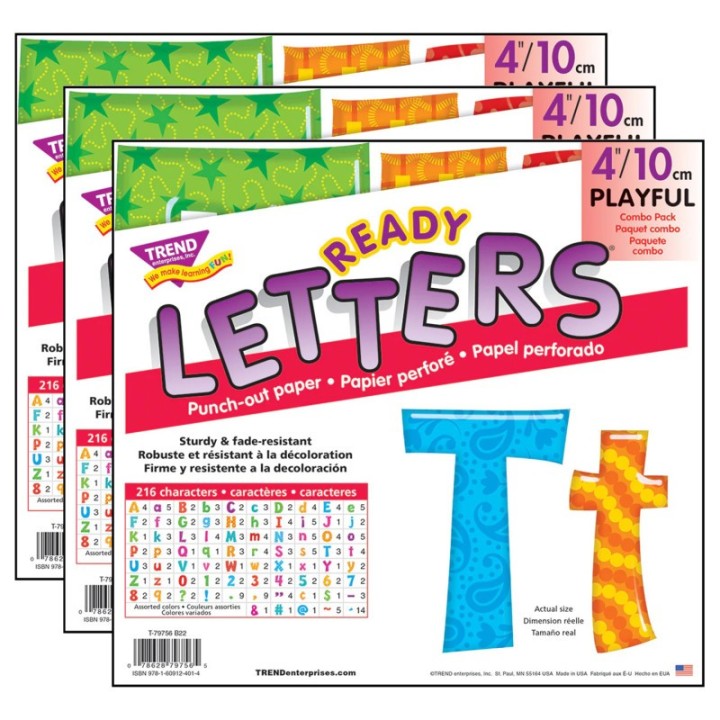TREND Colorful Patterns 4" Play Combo Ready Letters®, 3 Packs