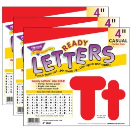 TREND Red 4-Inch Casual Uppercase/Lowercase Combo Pack Ready Letters®, 182 Per Pack, 3 Packs