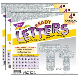 TREND Silver Sparkle 4" Casual Combo Ready Letters®, 3 Packs