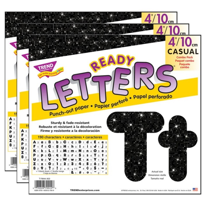 TREND Black Sparkle 4" Casual Combo Ready Letters®, 3 Packs
