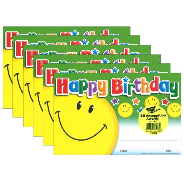 TREND Happy Birthday Smile Recognition Awards, 30 Per Pack, 6 Packs
