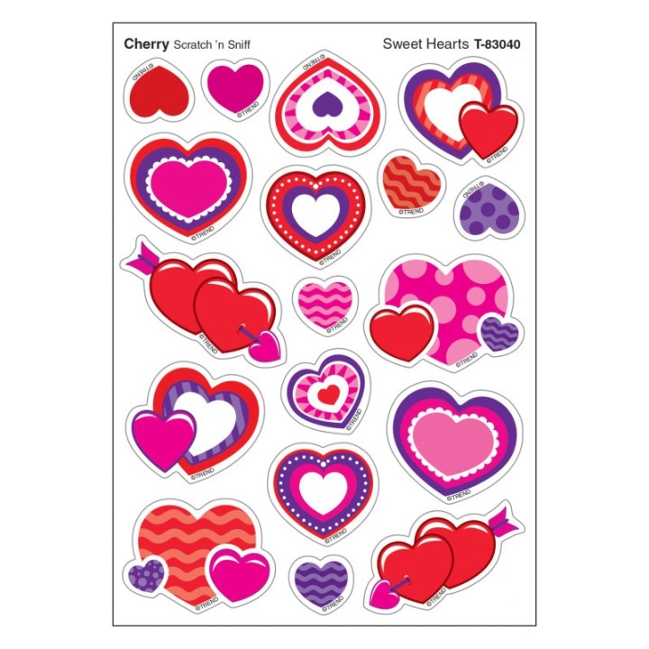 TREND Sweet Hearts/Cherry Mixed Shapes Stinky Stickers®, 72 Count