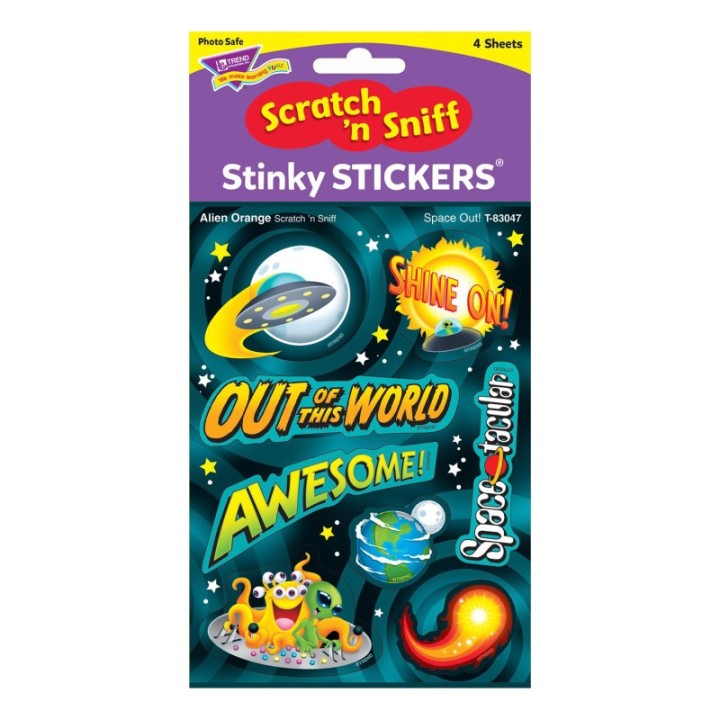 TREND Space Out!/Alien Orange Mixed Shapes Stinky Stickers®, 32 ct.