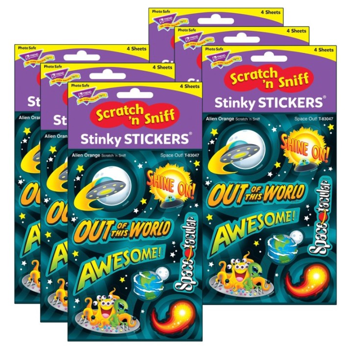 TREND Space Out!/Alien Orange Mixed Shapes Stinky Stickers®, 32 Per Pack, 6 Packs
