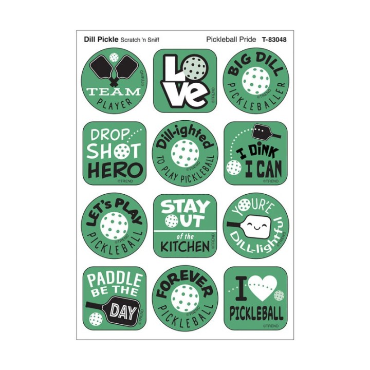 TREND Pickleball DILL-ight, Dill Pickle Scent Scratch 'n Sniff Stinky Stickers®, Pack of 48