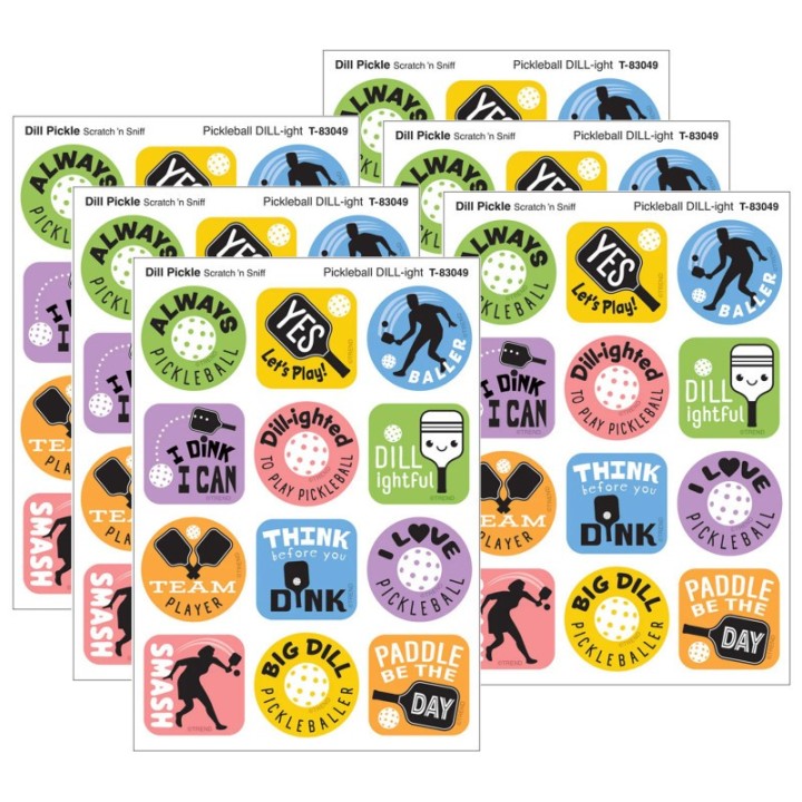 TREND Pickleball Pride, Dill Pickle Scent Scratch 'n Sniff Stinky Stickers®, 48 Per Pack, 6 Packs