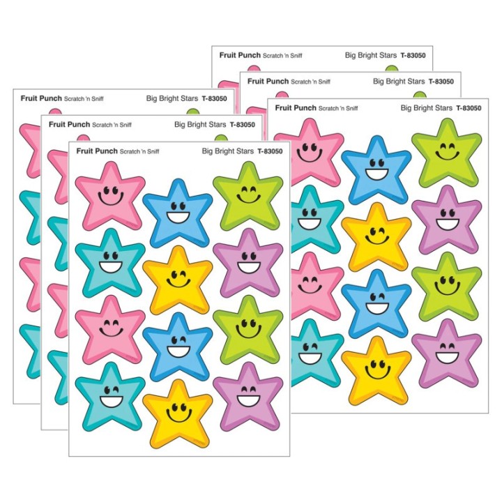TREND Big Bright Stars, Fruit Punch Scent Scratch 'n Sniff Stinky Stickers®, 48 Per Pack, 6 Packs