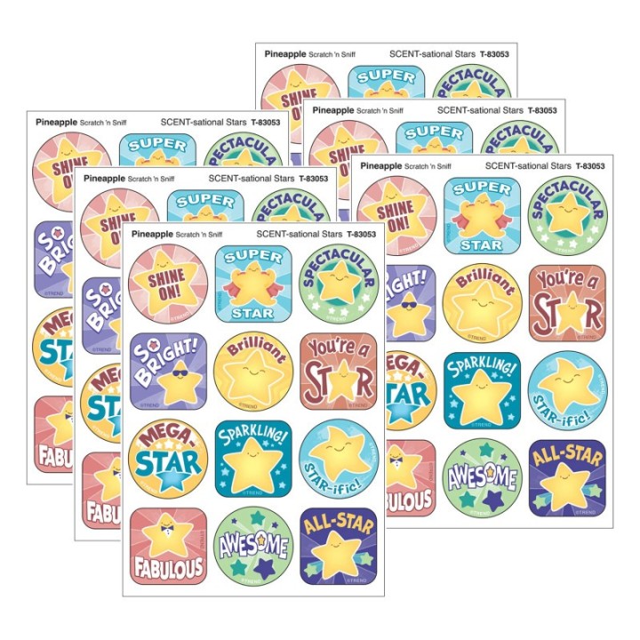 TREND SCENT-sational Stars, Pineapple Scent Scratch 'n Sniff Stinky Stickers®, 48 Per Pack, 6 Packs