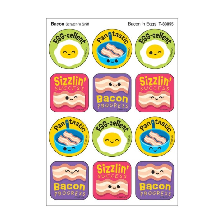 TREND Bacon 'n Eggs, Bacon Scent Scratch 'n Sniff Stinky Stickers®, Pack of 48