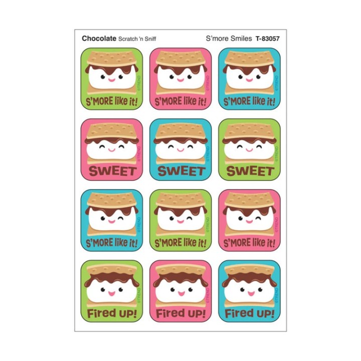 TREND S'more Smiles, Chocolate Scent Scratch 'n Sniff Stinky Stickers®, Pack of 48