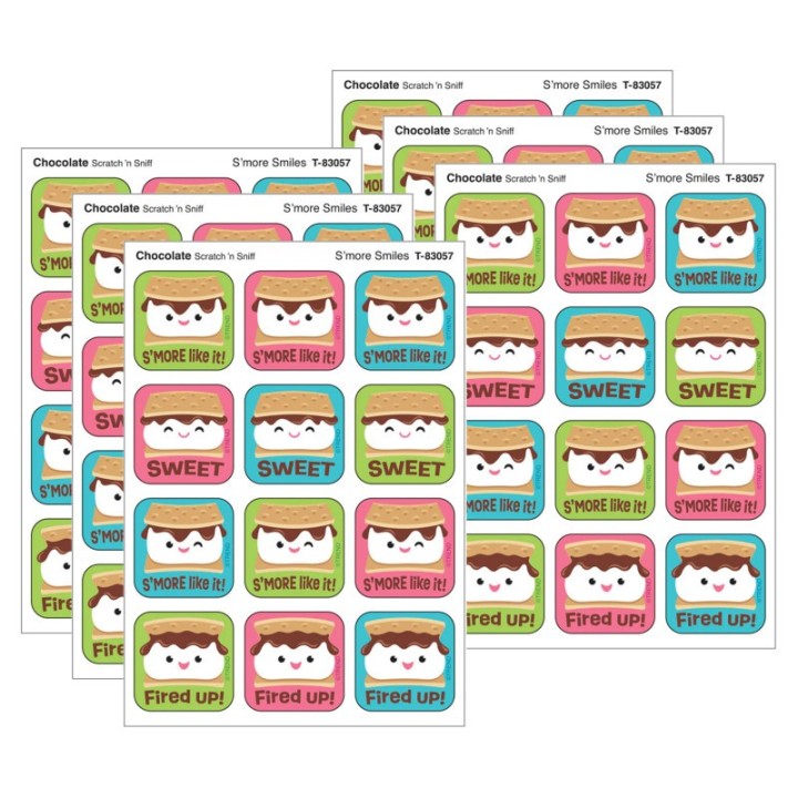 TREND S'more Smiles, Chocolate Scent Scratch 'n Sniff Stinky Stickers®, 48 Per Pack, 6 Packs