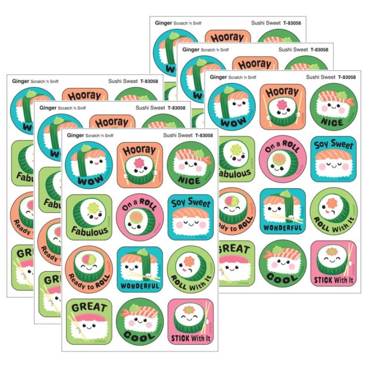 TREND Sushi Sweet, Ginger Scent Scratch 'n Sniff Stinky Stickers®, 48 Per Pack, 6 Packs