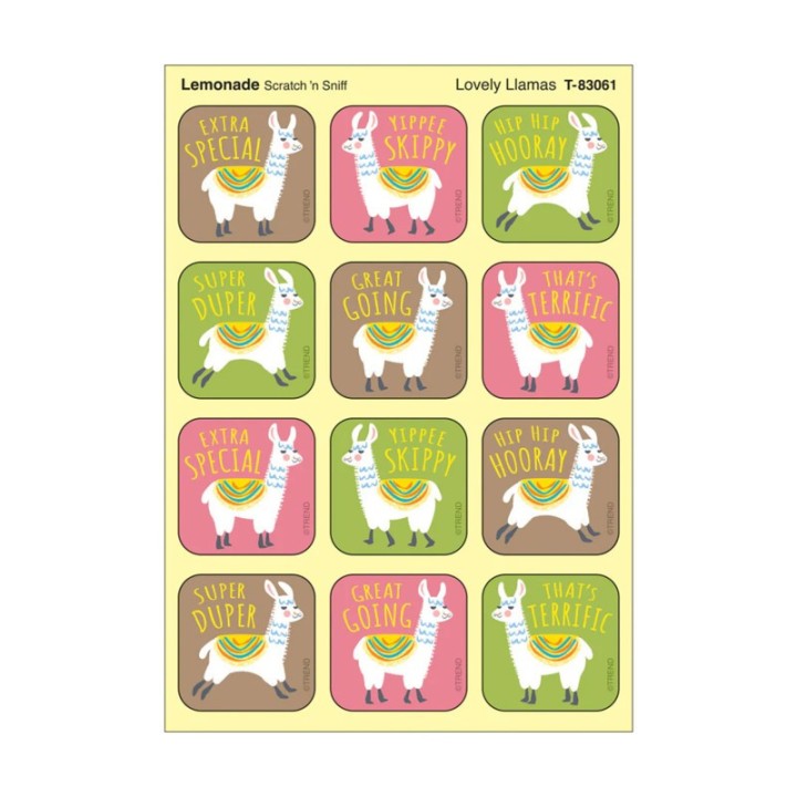 TREND Lovely Llamas, Lemonade Scent Scratch 'n Sniff Stinky Stickers®, Pack of 48