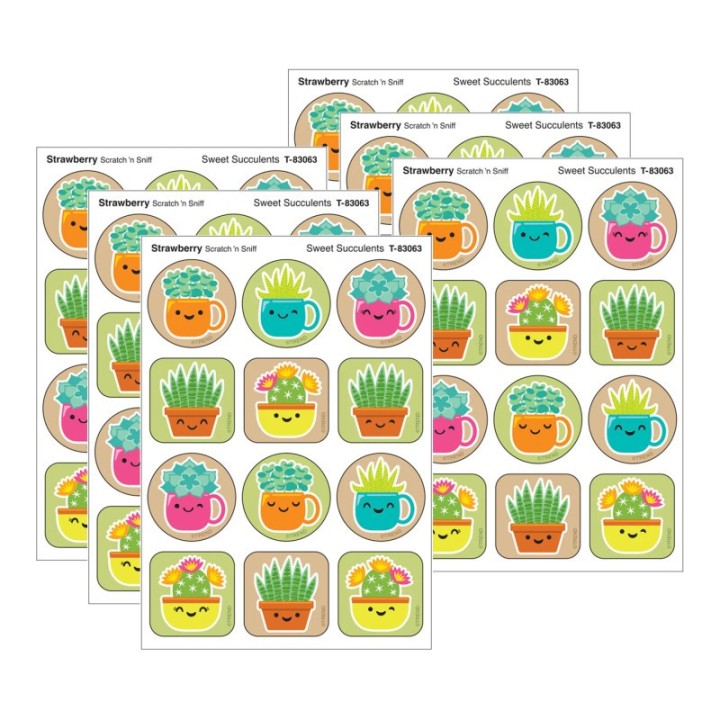 TREND Sweet Succulents, Strawberry Scent Scratch 'n Sniff Stinky Stickers®, 48 Per Pack, 6 Packs