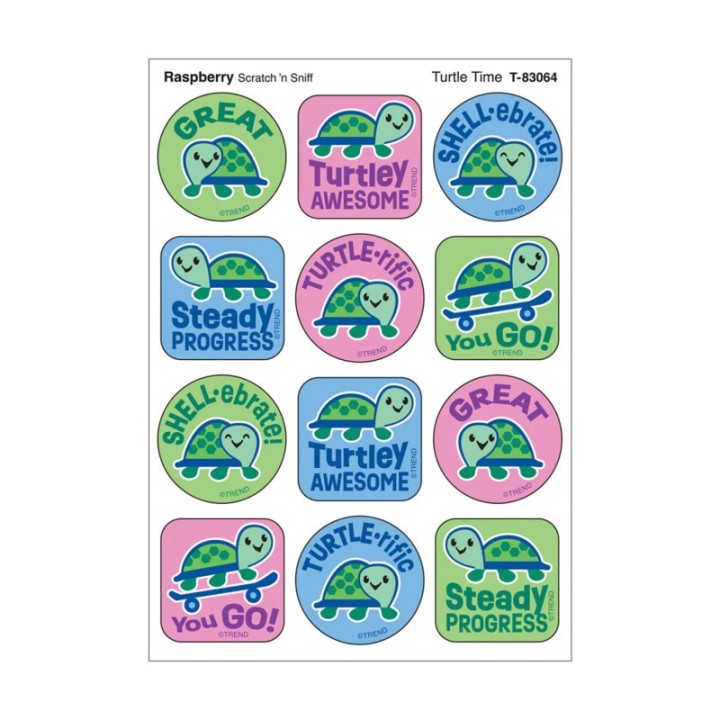 TREND Turtle Time, Raspberry Scent Scratch 'n Sniff Stinky Stickers®, Pack of 48