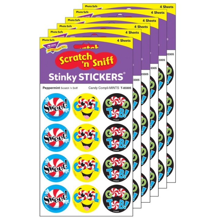 TREND Candy Compli-MINTS/Peppermint Stinky Stickers®, 48 Per Pack, 6 Packs