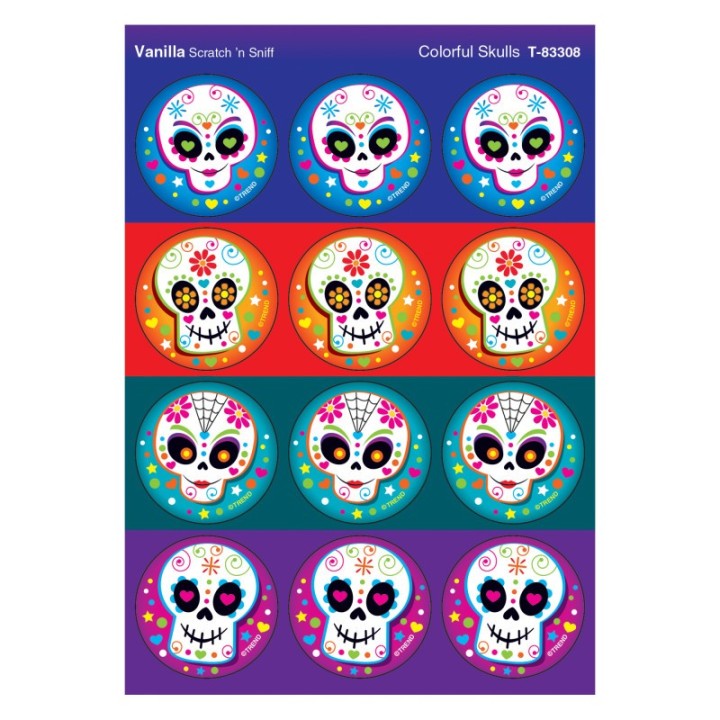 TREND Colorful Skulls/Vanilla Stinky Stickers®, 48 Count
