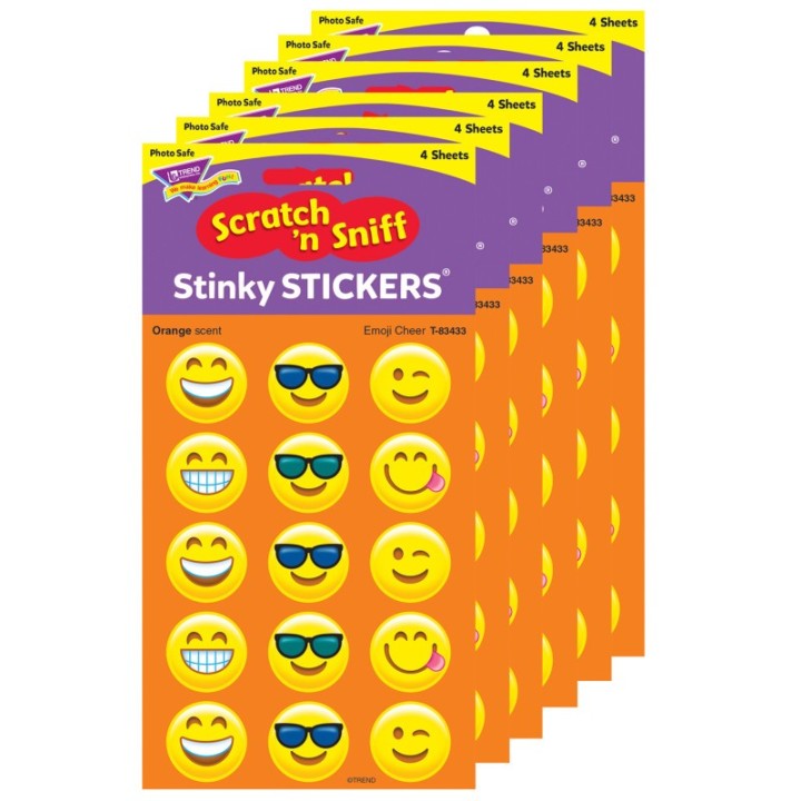 TREND Emotion Icon Cheer/Orange Stinky Stickers®, 60 Per Pack, 6 Packs