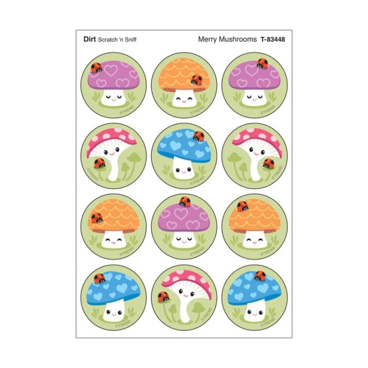 TREND Merry Mushrooms, Dirt scent Scratch 'n Sniff Stinky Stickers®, Pack of 48