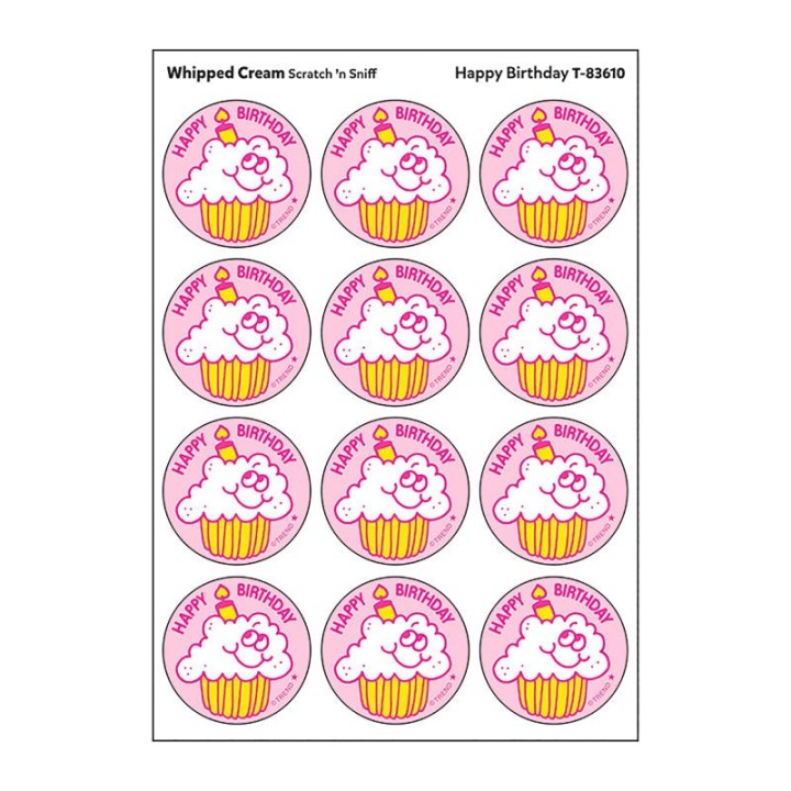 TREND Happy Birthday/Whipped Cream Scented Stickers, Pack of 24
