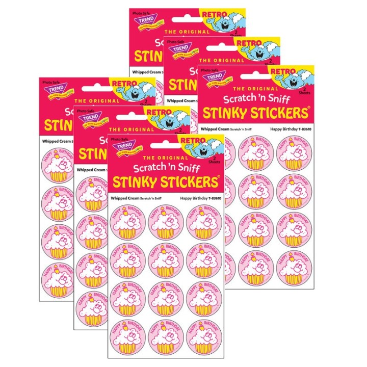 TREND Happy Birthday/Whipped Cream Scented Stickers, 24 Per Pack, 6 Packs