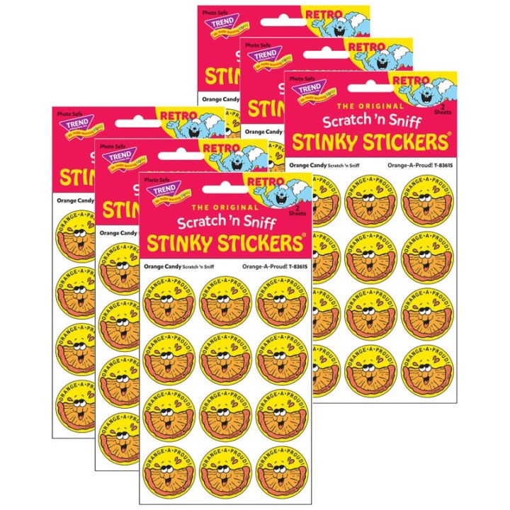 TREND Orange-A-Proud!/Orange Candy Scented Stickers, 24 Per Pack, 6 Packs