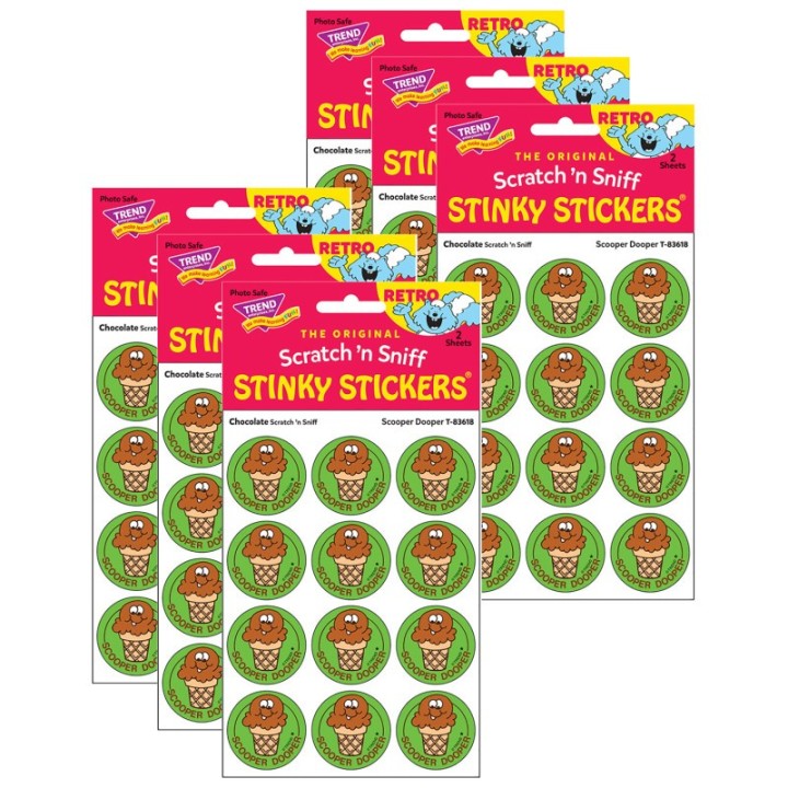 TREND Scooper Dooper/Chocolate Scented Stickers, 24 Per Pack, 6 Packs