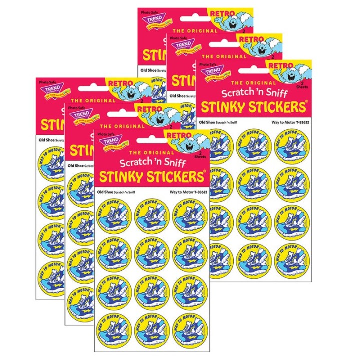 TREND Way to Motor/Old Shoe Scented Stickers, 24 Per Pack, 6 Packs