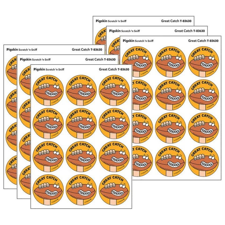 TREND Great Catch/Pigskin Scent Retro Scratch 'n Sniff Stinky Stickers®, 24 Per Pack, 6 Packs