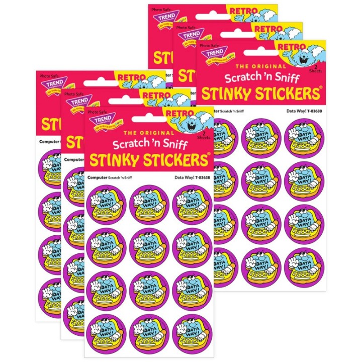 TREND Data Way!/Computer scent Retro Scratch 'n Sniff Stinky Stickers®, 24 Per Pack, 6 Packs