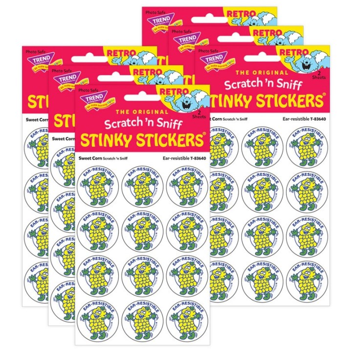 TREND Ear-resistible/Sweet Corn scent Retro Scratch 'n Sniff Stinky Stickers®, 24 Per Pack, 6 Packs