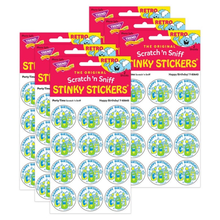 TREND Happy Birthday!/Party Time scent Retro Scratch 'n Sniff Stinky Stickers®, 24 Per Pack, 6 Packs