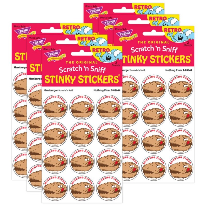 TREND Nothing Finer/Hamburger scent Retro Scratch 'n Sniff Stinky Stickers®, 24 Per Pack, 6 Packs