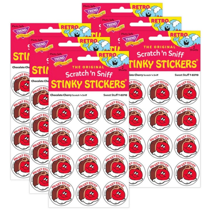 TREND Sweet Stuff/Chocolate Cherry scent Retro Scratch 'n Sniff Stinky Stickers®, 24 Per Pack, 6 Packs