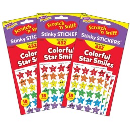TREND Colorful Star Smiles Stinky Stickers® Variety Pack, 432 Per Pack, 3 Packs