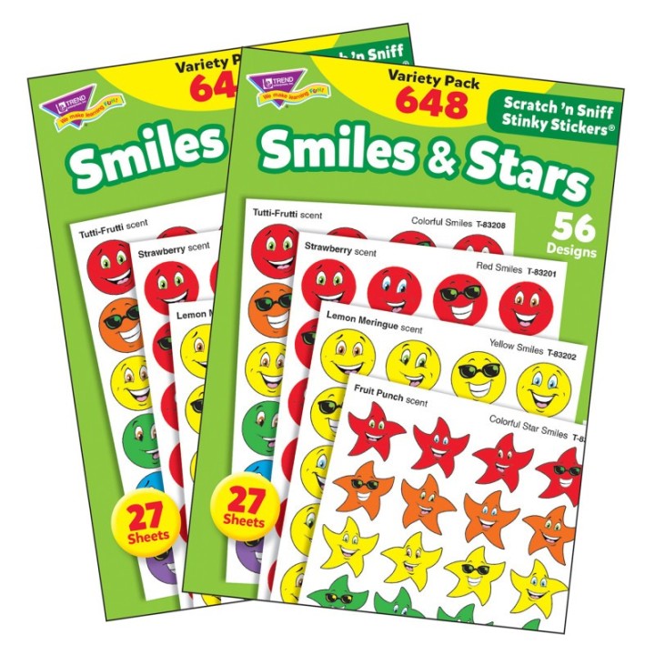 TREND Smiles & Stars Stinky Stickers® Variety Pack, 648 Per Pack, 2 Packs