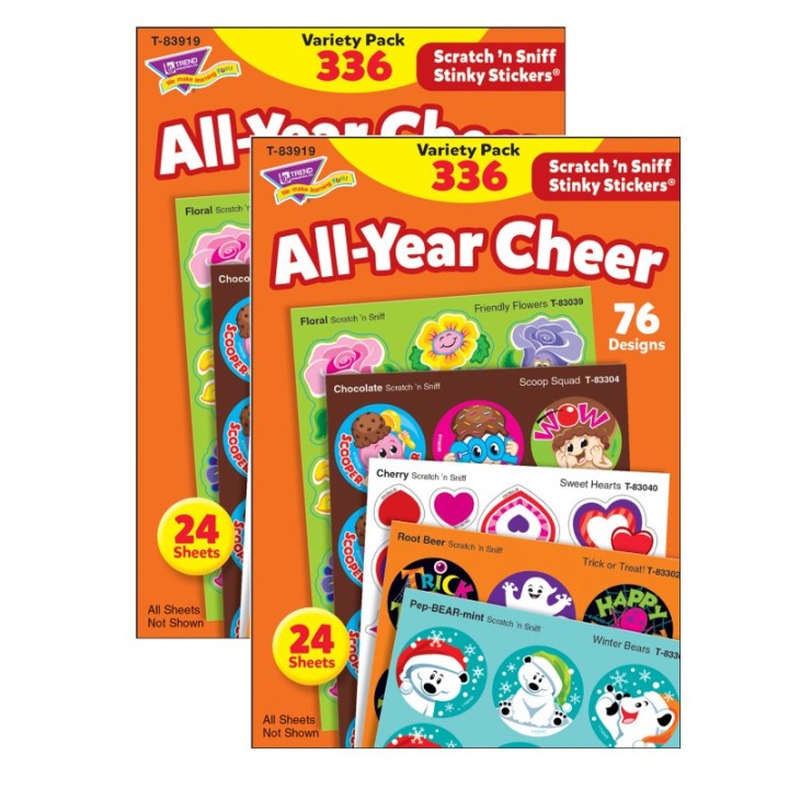 TREND All Year Cheer Stinky Stickers® Variety Pack, 336 Count Per Pack, 2 Packs