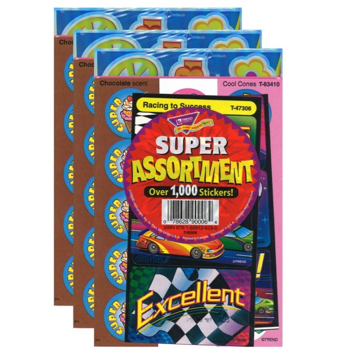 TREND Super Assortment Sticker Pack, 1000 Stickers Per Pack, 3 Packs