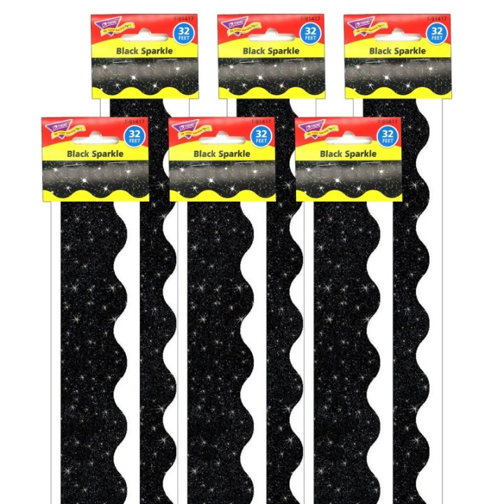 TREND Black Sparkle Terrific Trimmers®, 32.5' Per Pack, 6 Packs