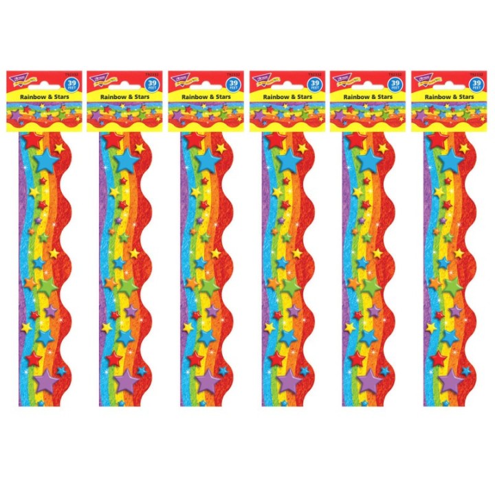 TREND Rainbow & Stars Terrific Trimmers®, 39 Feet Per Pack, 6 Packs