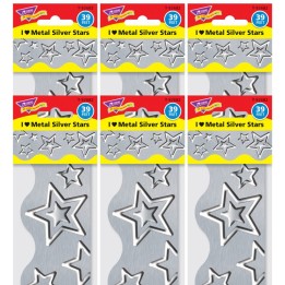 TREND I ♥ Metal Silver Stars Terrific Trimmers®, 39' Per Pack, 6 Packs
