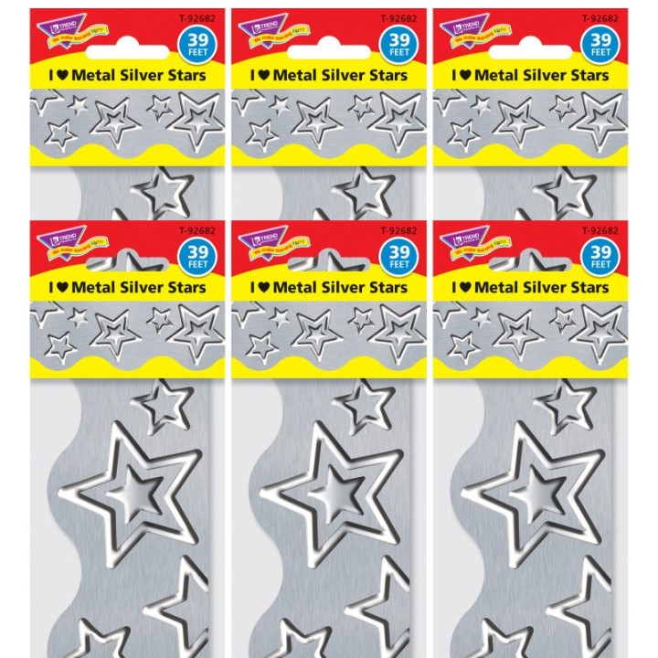 TREND I ♥ Metal Silver Stars Terrific Trimmers®, 39' Per Pack, 6 Packs