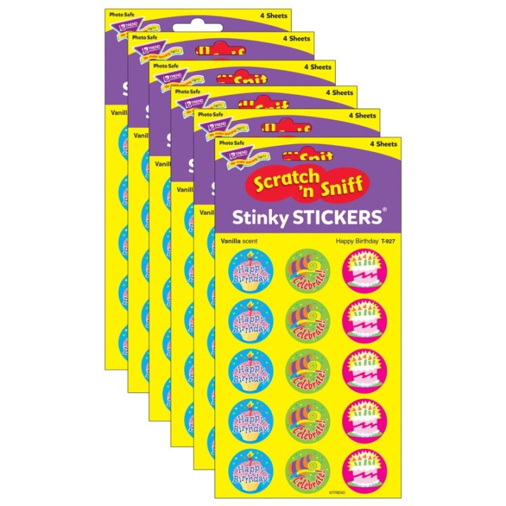 TREND Happy Birthday/Vanilla Stinky Stickers®, 60 Per Pack, 6 Packs