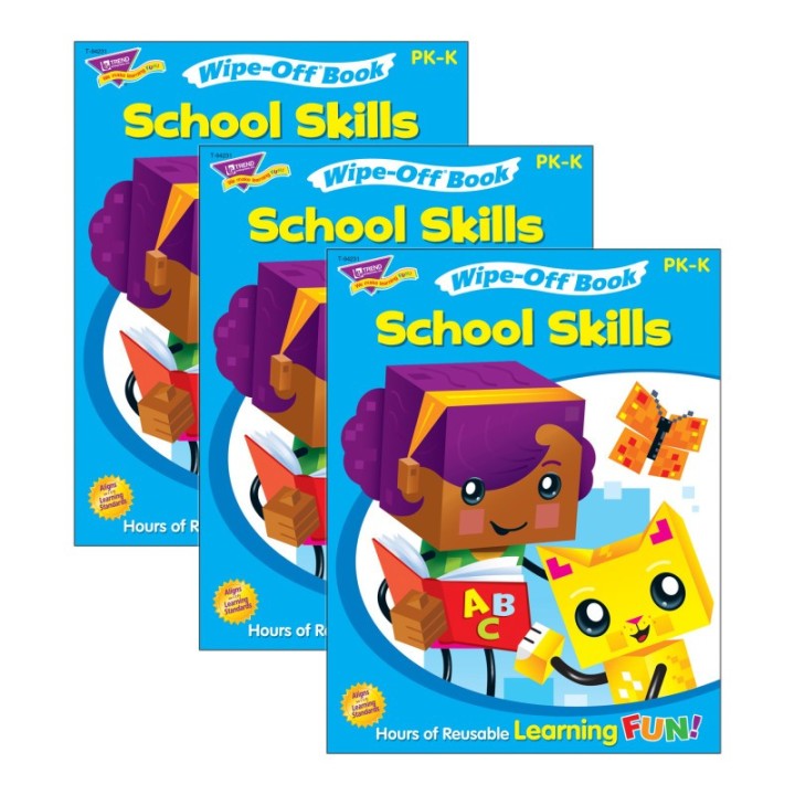 TREND School Skills Wipe-Off® Book Wipe-Off® Book, 28 pgs, Pack of 3
