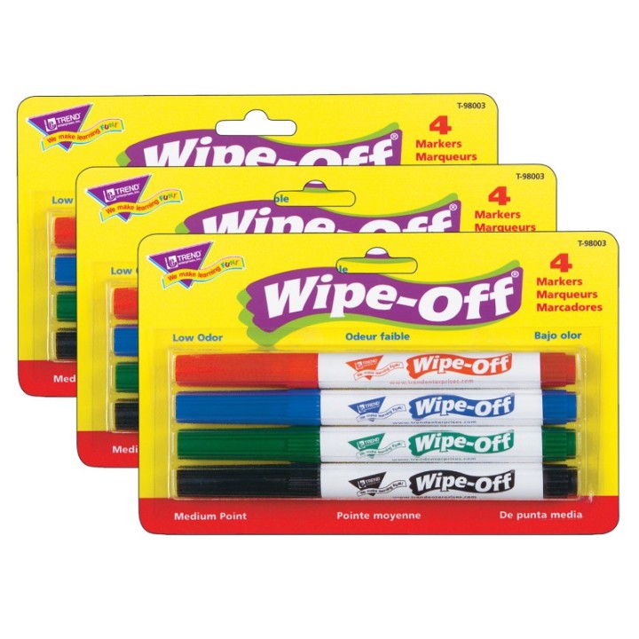 TREND 4-Pack Standard Colors Wipe-Off® Markers, 3 Packs