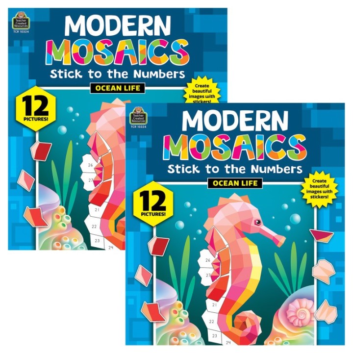 Teacher Created Resources® Ocean Life Modern Mosaics Stick to the Numbers Activity Book, Pack of 2