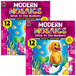 Teacher Created Resources® Magical Creatures Modern Mosaics Stick to the Numbers Activity Book, Pack of 2
