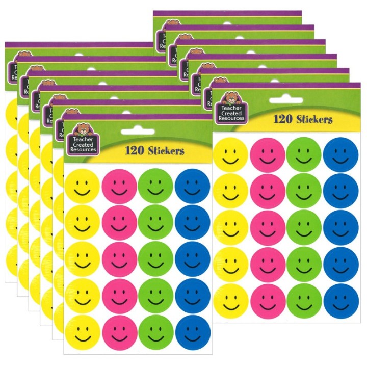 Teacher Created Resources® Happy Faces Stickers, 120 Per Pack, 12 Packs